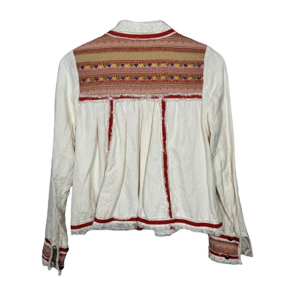 Free People Embroidered Linen Blend Jacket XS White Red Boho Festival Beach - Picture 3 of 7